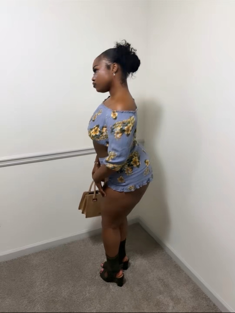 Floral Off-Shoulder Crop Top and Mini Skirt Set - Blue/Yellow